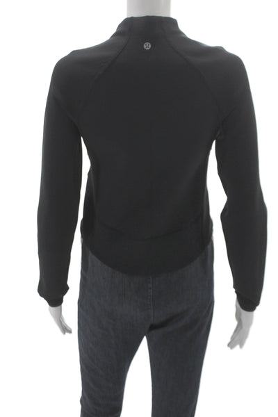 Lululemon Womens Cropped High Neck Long Sleeve Top Black Athleisure Size 4