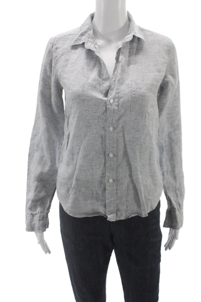 Frank & Eileen Womens Linen Button Up Collared Long Sleeve Top Gray Size XS