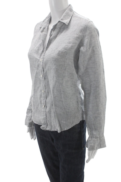 Frank & Eileen Womens Linen Button Up Collared Long Sleeve Top Gray Size XS