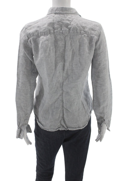 Frank & Eileen Womens Linen Button Up Collared Long Sleeve Top Gray Size XS