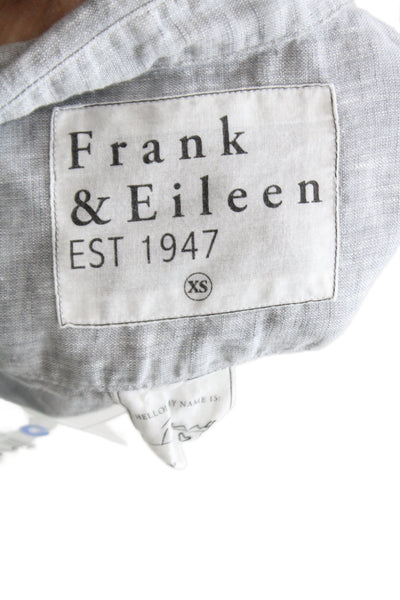 Frank & Eileen Womens Linen Button Up Collared Long Sleeve Top Gray Size XS