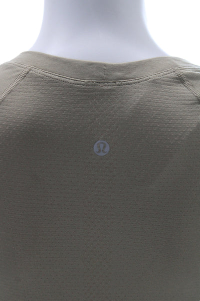 Lululemon Women T-Shirt Beige Nylon Crew Neck Long Sleeve Athleisure Size 4