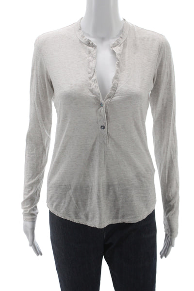 Standard James Perse Women Henley Long Sleeve Cotton Basic T-Shirt Gray Size 1