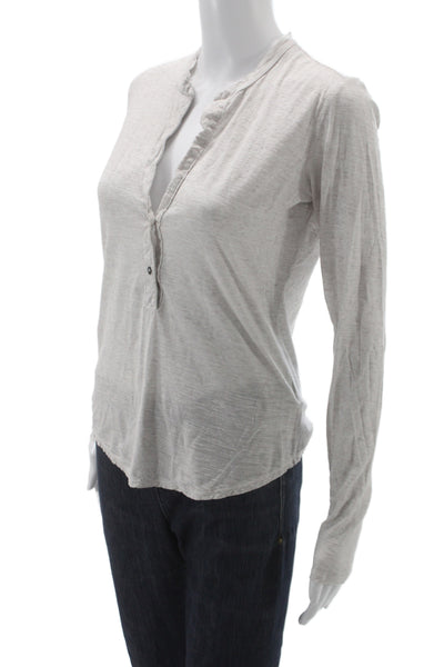 Standard James Perse Women Henley Long Sleeve Cotton Basic T-Shirt Gray Size 1