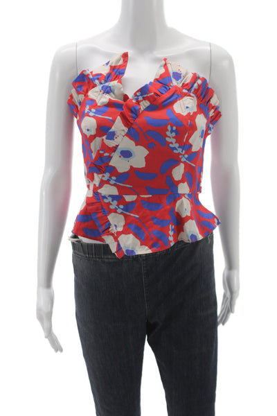 Hutch Women Strapless Sweetheart Floral Cotton Blouse Multicolor Zip Size 4
