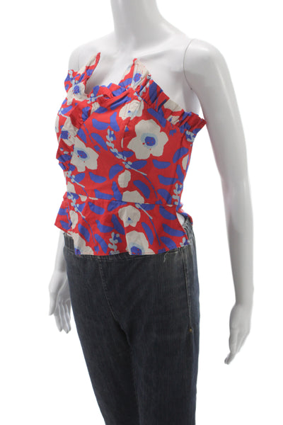 Hutch Women Strapless Sweetheart Floral Cotton Blouse Multicolor Zip Size 4