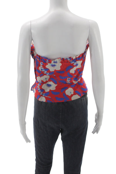 Hutch Women Strapless Sweetheart Floral Cotton Blouse Multicolor Zip Size 4