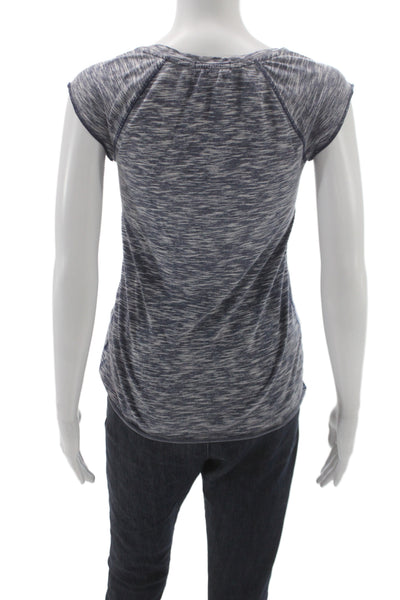Burberry Brit Women Blue Check Scoop Neck Cotton Blend Basic T-Shirt Size XS