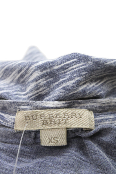 Burberry Brit Women Blue Check Scoop Neck Cotton Blend Basic T-Shirt Size XS