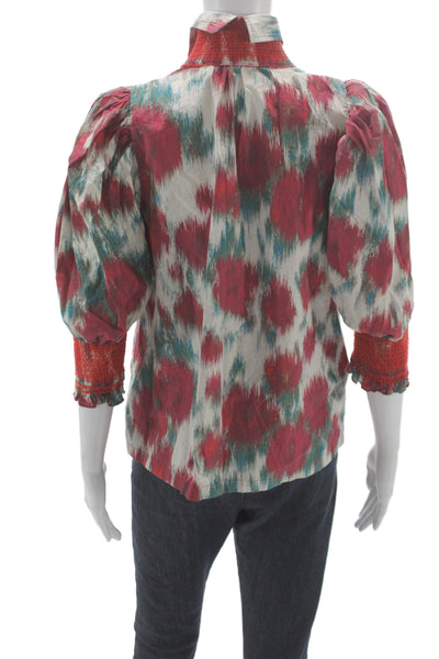 Tracy Reese Women Bohemian Floral Tunic 3/4 Sleeve Button Collared Size PS