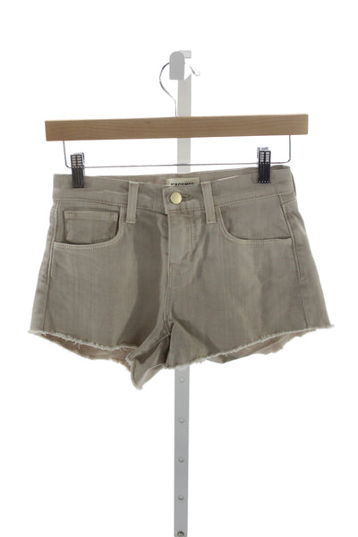 L Agence Women Cut-Off Denim Shorts Beige Button Size 22