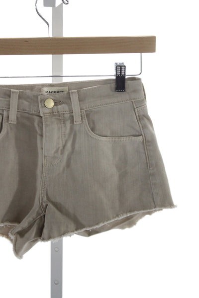 L Agence Women Cut-Off Denim Shorts Beige Button Size 22