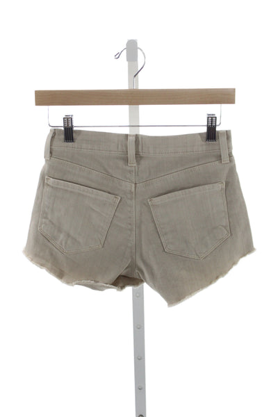 L Agence Women Cut-Off Denim Shorts Beige Button Size 22