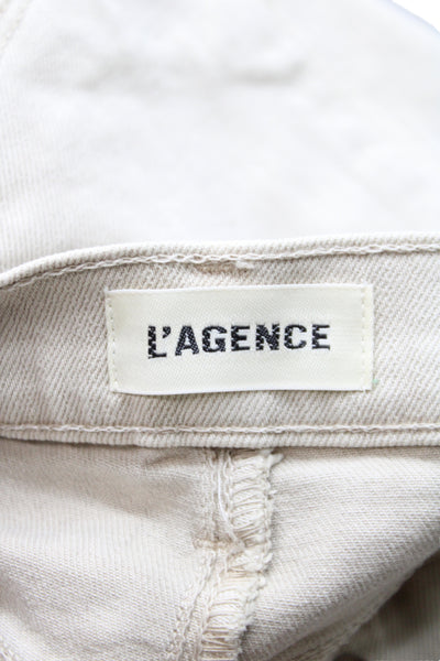 L Agence Women Cut-Off Denim Shorts Beige Button Size 22