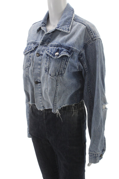 Ksubi Womens Basic Jacket Blue Cotton Button Long Sleeve Grunge Size XS