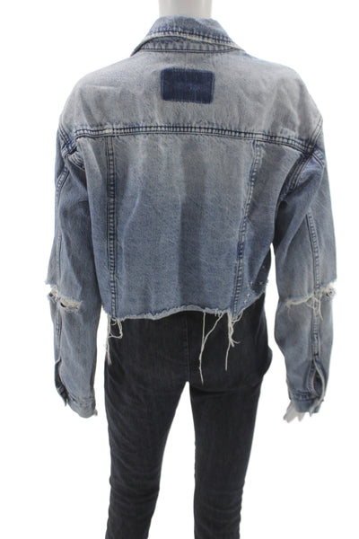 Ksubi Womens Basic Jacket Blue Cotton Button Long Sleeve Grunge Size XS