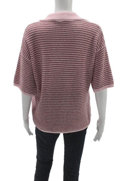 Zara Womens Pink Striped Collared Short Sleeve Pullover Sweater Size S