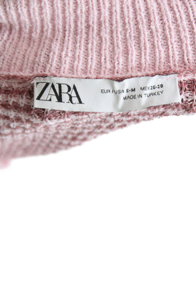 Zara Womens Pink Striped Collared Short Sleeve Pullover Sweater Size S