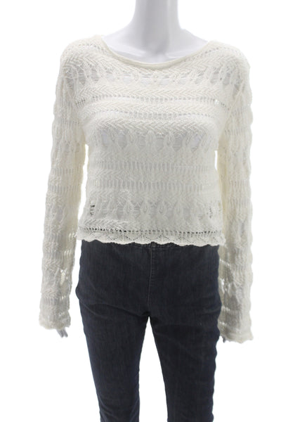Zara Womens Ivory Cotton Boat Neck Bohemian Pullover Sweater Long Sleeve Size S