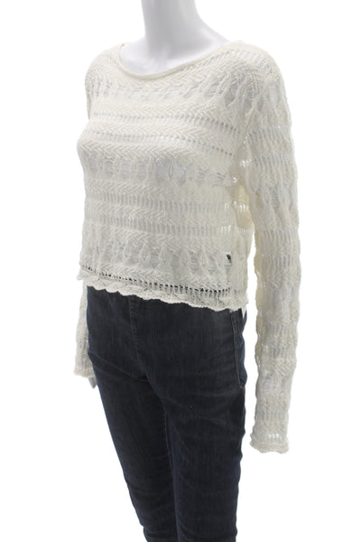 Zara Womens Ivory Cotton Boat Neck Bohemian Pullover Sweater Long Sleeve Size S