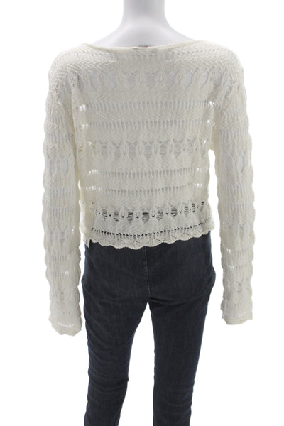 Zara Womens Ivory Cotton Boat Neck Bohemian Pullover Sweater Long Sleeve Size S