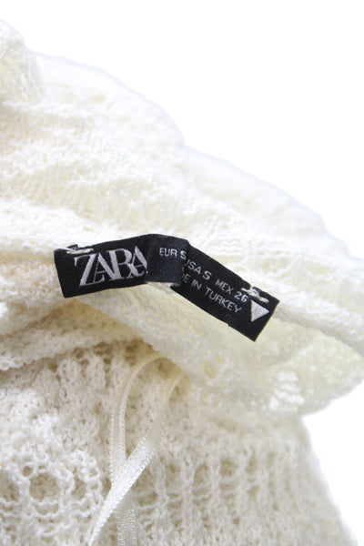 Zara Womens Ivory Cotton Boat Neck Bohemian Pullover Sweater Long Sleeve Size S