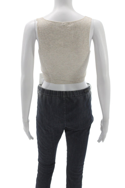 Intimately Free People Womens Beige Ribbed Cropped Tank Square Neck Size XS