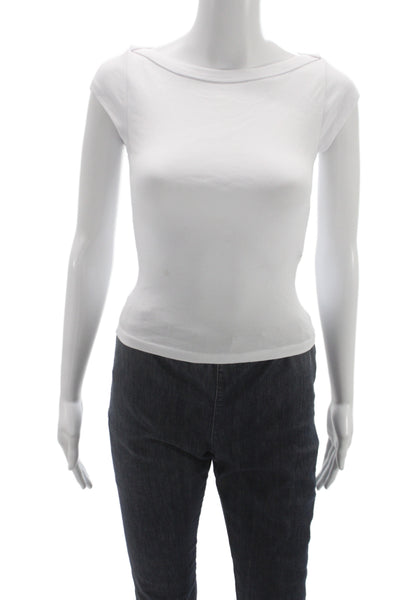 Zara Women Basic White Cotton Boat Neck T-Shirt Short Sleeve Size S