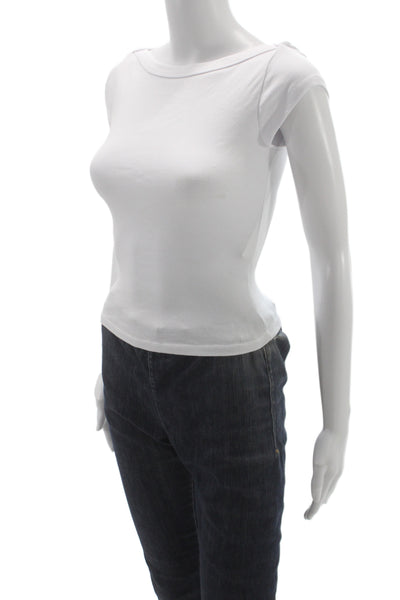 Zara Women Basic White Cotton Boat Neck T-Shirt Short Sleeve Size S