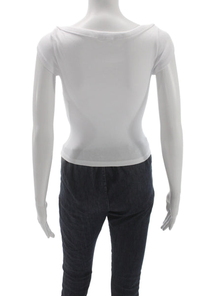 Zara Women Basic White Cotton Boat Neck T-Shirt Short Sleeve Size S