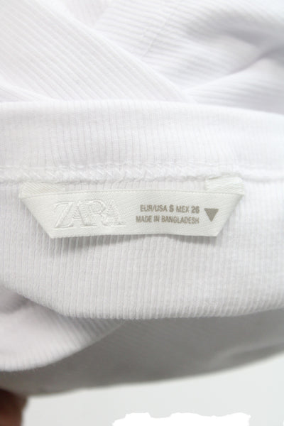 Zara Women Basic White Cotton Boat Neck T-Shirt Short Sleeve Size S