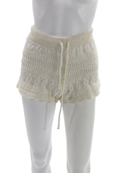 Zara Women Ivory Hot Pants Cotton Drawstring Bohemian Summer Size S
