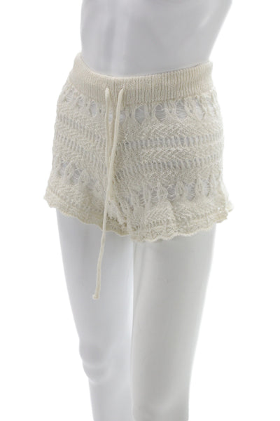 Zara Women Ivory Hot Pants Cotton Drawstring Bohemian Summer Size S