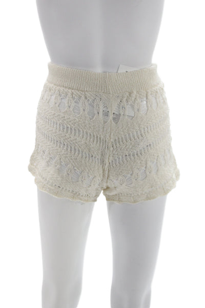 Zara Women Ivory Hot Pants Cotton Drawstring Bohemian Summer Size S