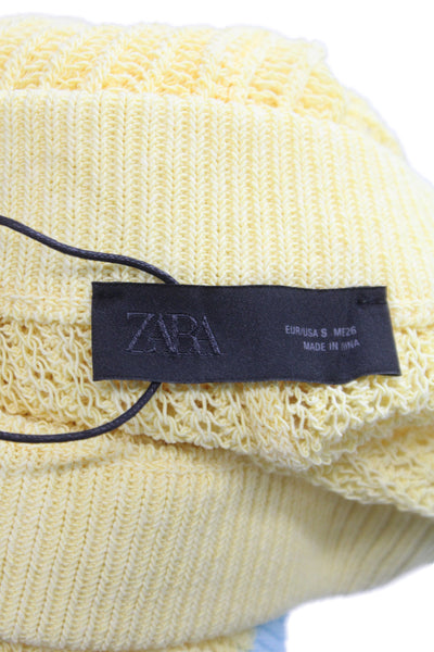 Zara Women Hot Pants Yellow Cotton Colorblock Drawstring Beach Size S