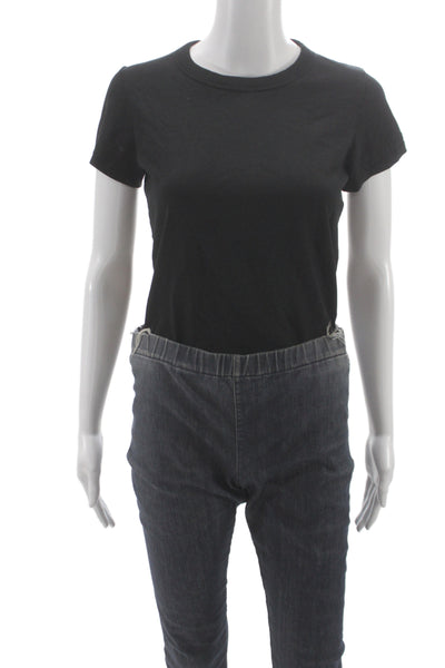 T Alexander Wang Women Basic Black Cotton Crew Neck T-Shirt Short Sleeve Size S