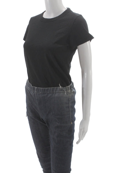 T Alexander Wang Women Basic Black Cotton Crew Neck T-Shirt Short Sleeve Size S