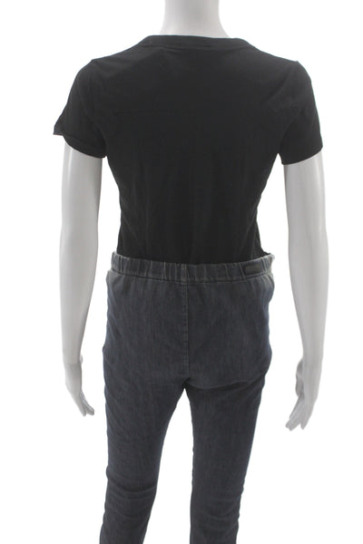 T Alexander Wang Women Basic Black Cotton Crew Neck T-Shirt Short Sleeve Size S