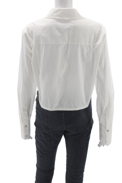 Deloreta Women Cropped White Cotton Floral Long Sleeve Button Up Top Size S