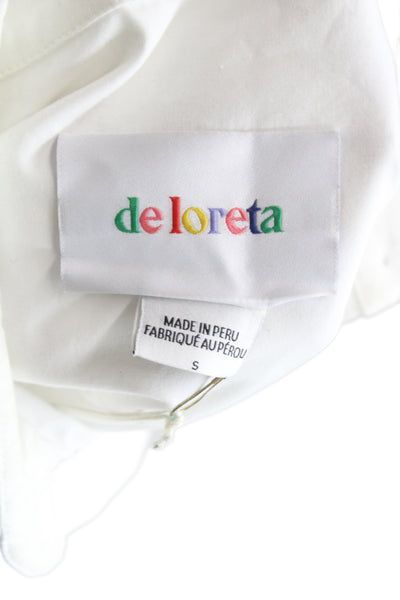 Deloreta Women Cropped White Cotton Floral Long Sleeve Button Up Top Size S