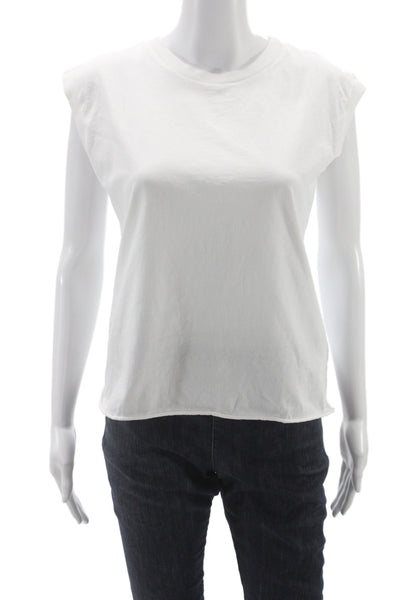 Frank & Eileen Women Sleeveless Basic T-Shirt White Cotton Crew Neck Size S