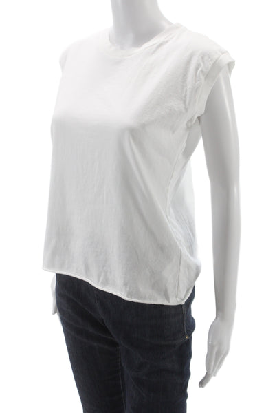 Frank & Eileen Women Sleeveless Basic T-Shirt White Cotton Crew Neck Size S