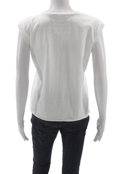 Frank & Eileen Women Sleeveless Basic T-Shirt White Cotton Crew Neck Size S