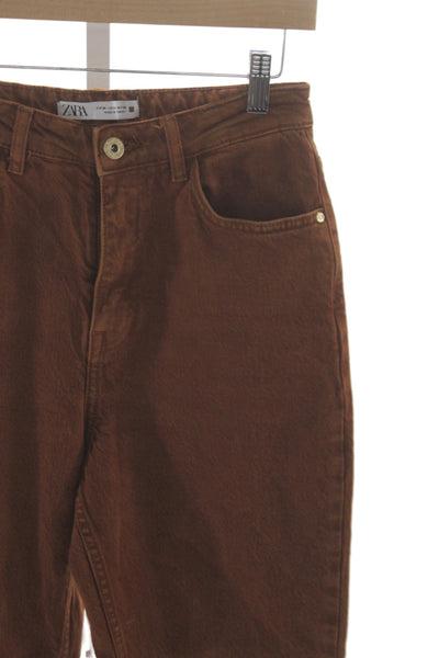 Zara Women Straight Brown High Rise Cotton Jeans Size 4