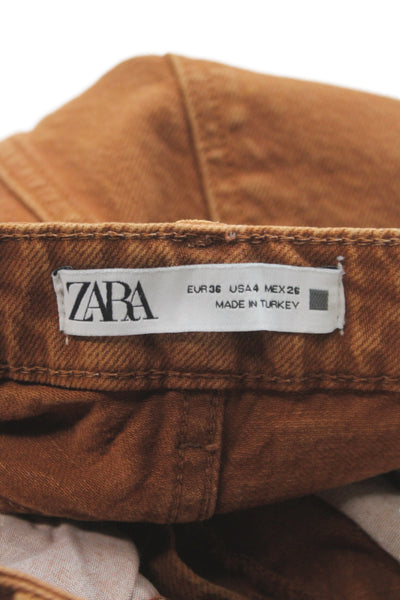 Zara Women Straight Brown High Rise Cotton Jeans Size 4