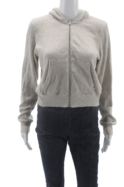 TNA Women Full Zip Hoodie V-Neck Cotton Beige Long Sleeve Size S
