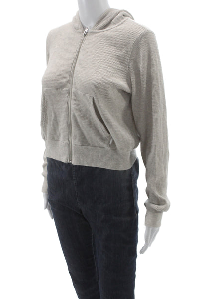 TNA Women Full Zip Hoodie V-Neck Cotton Beige Long Sleeve Size S