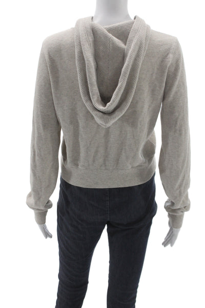TNA Women Full Zip Hoodie V-Neck Cotton Beige Long Sleeve Size S