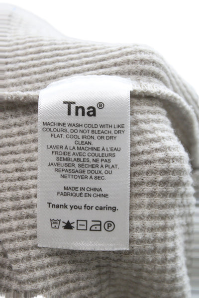 TNA Women Full Zip Hoodie V-Neck Cotton Beige Long Sleeve Size S