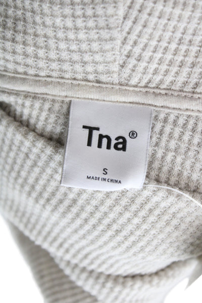 TNA Women Full Zip Hoodie V-Neck Cotton Beige Long Sleeve Size S